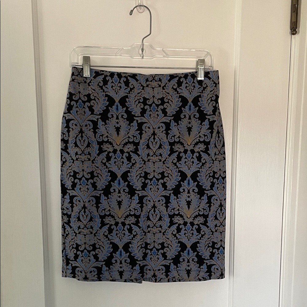 J. McLaughlin Black and Blue Patterned Pencil Skirt
